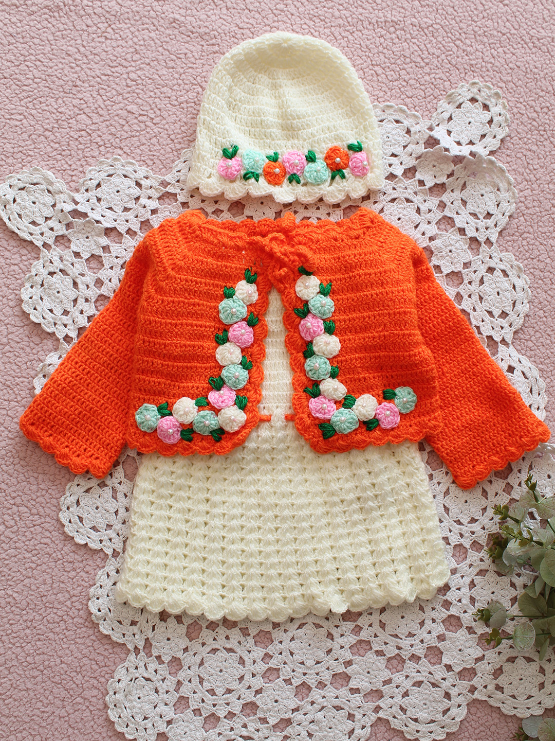 Premium Crochet Wool Baby Frock  Handmade Winter Dress