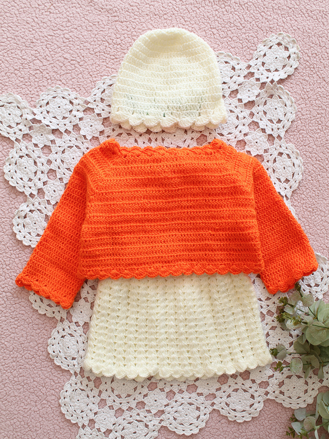 Premium Crochet Wool Baby Frock  Handmade Winter Dress