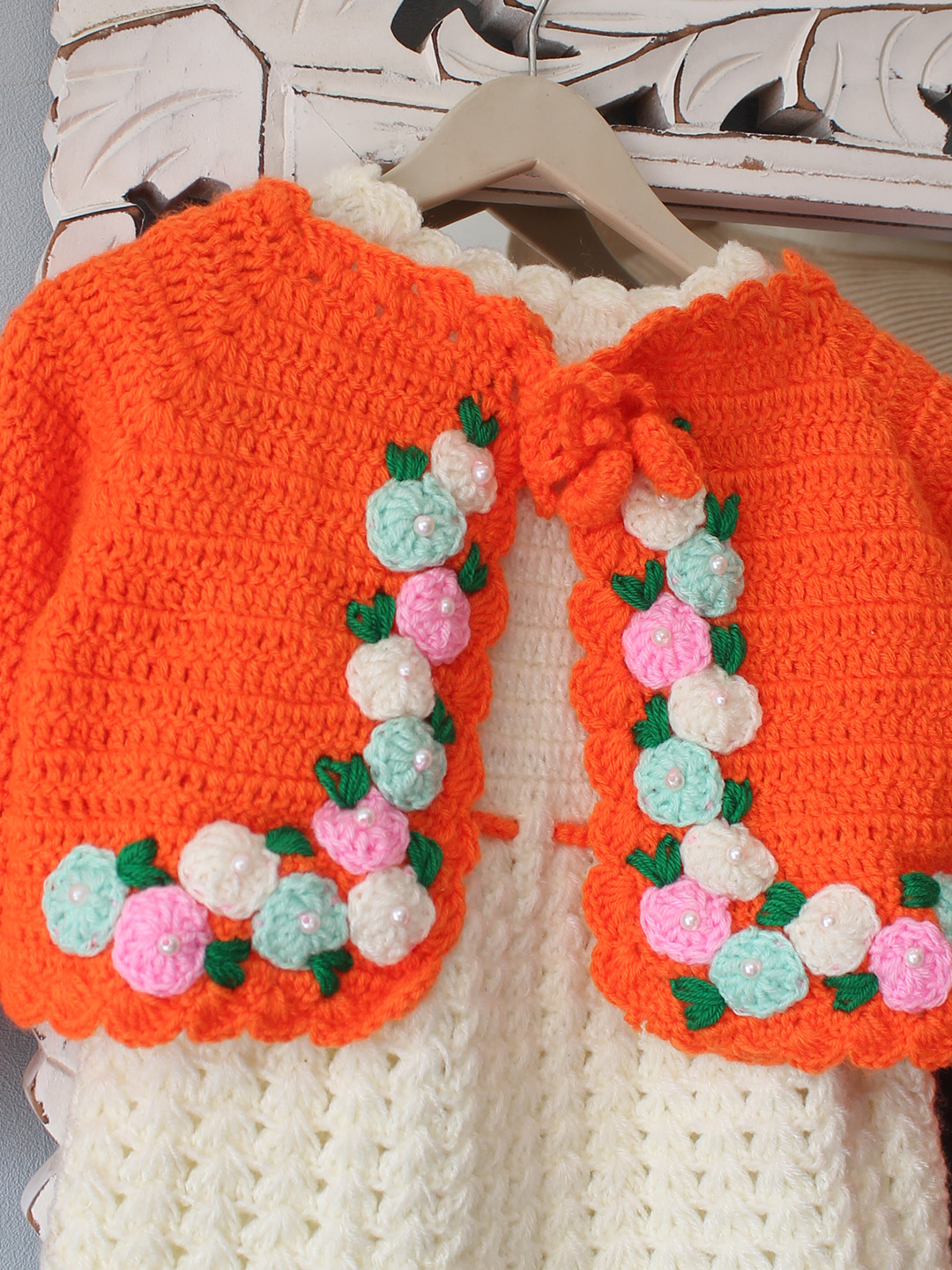 Premium Crochet Wool Baby Frock  Handmade Winter Dress