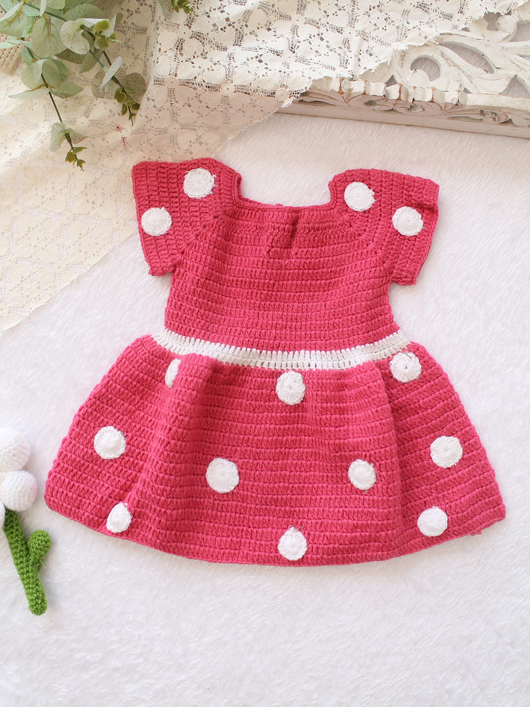 Luxury Handmade Woolen Crochet Dress for Baby Girls