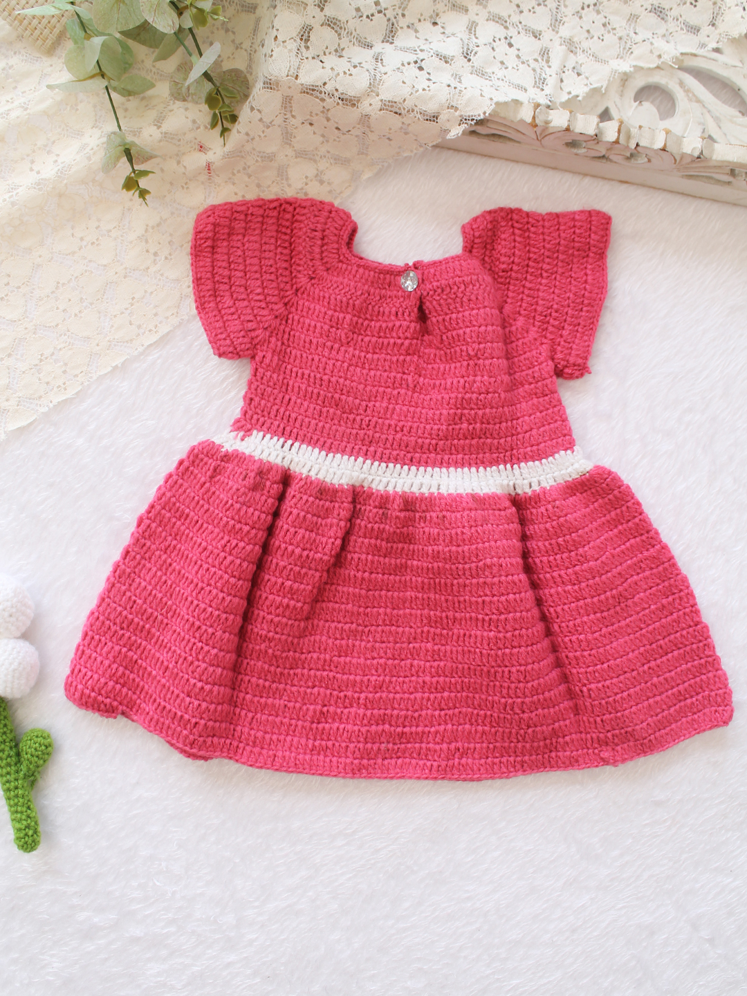 Luxury Handmade Woolen Crochet Dress for Baby Girls