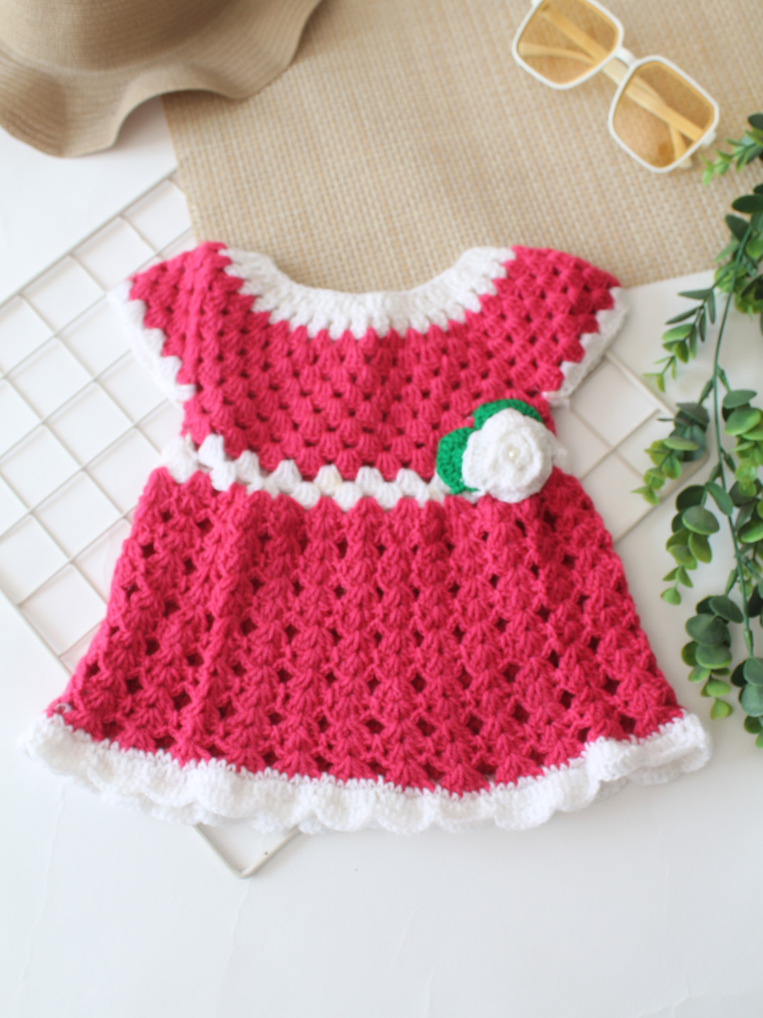 Crochet Woolen Infant Frock Handmade Baby Winter Wear
