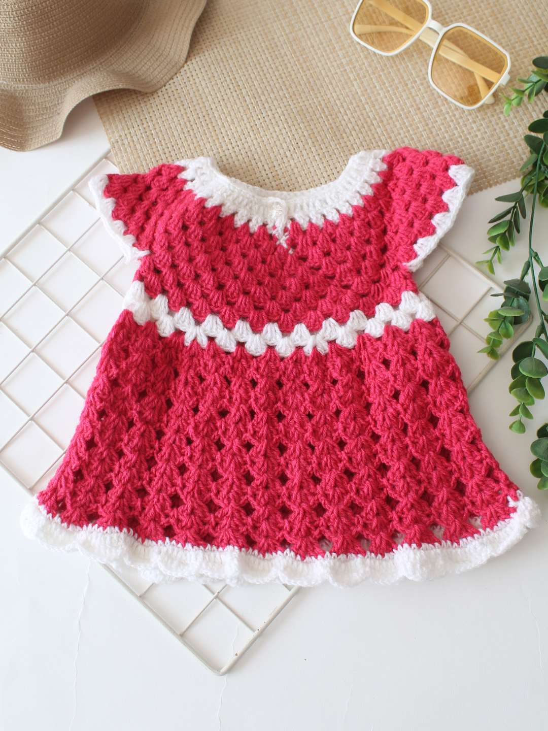 Crochet Woolen Infant Frock Handmade Baby Winter Wear