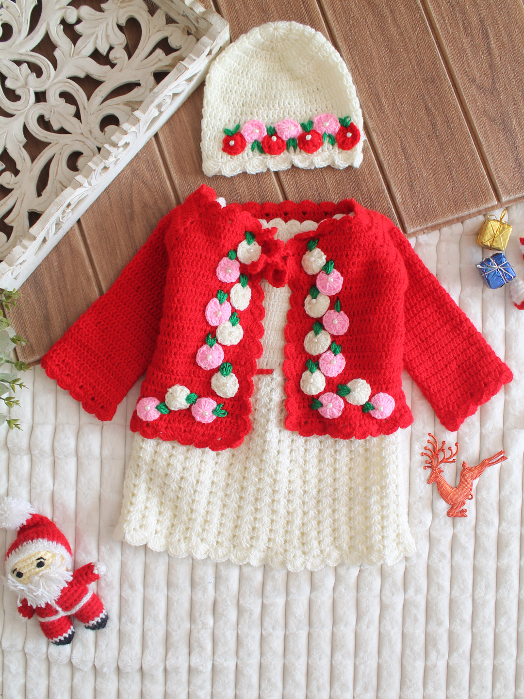 Crochet Woolen Infant Frock Handmade Baby Winter Wear