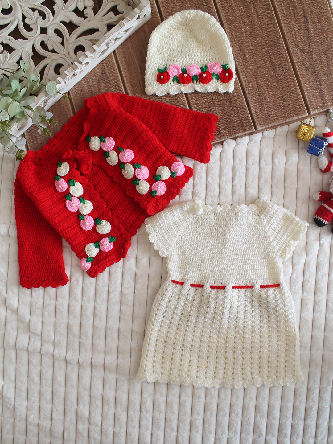 Crochet Woolen Infant Frock Handmade Baby Winter Wear