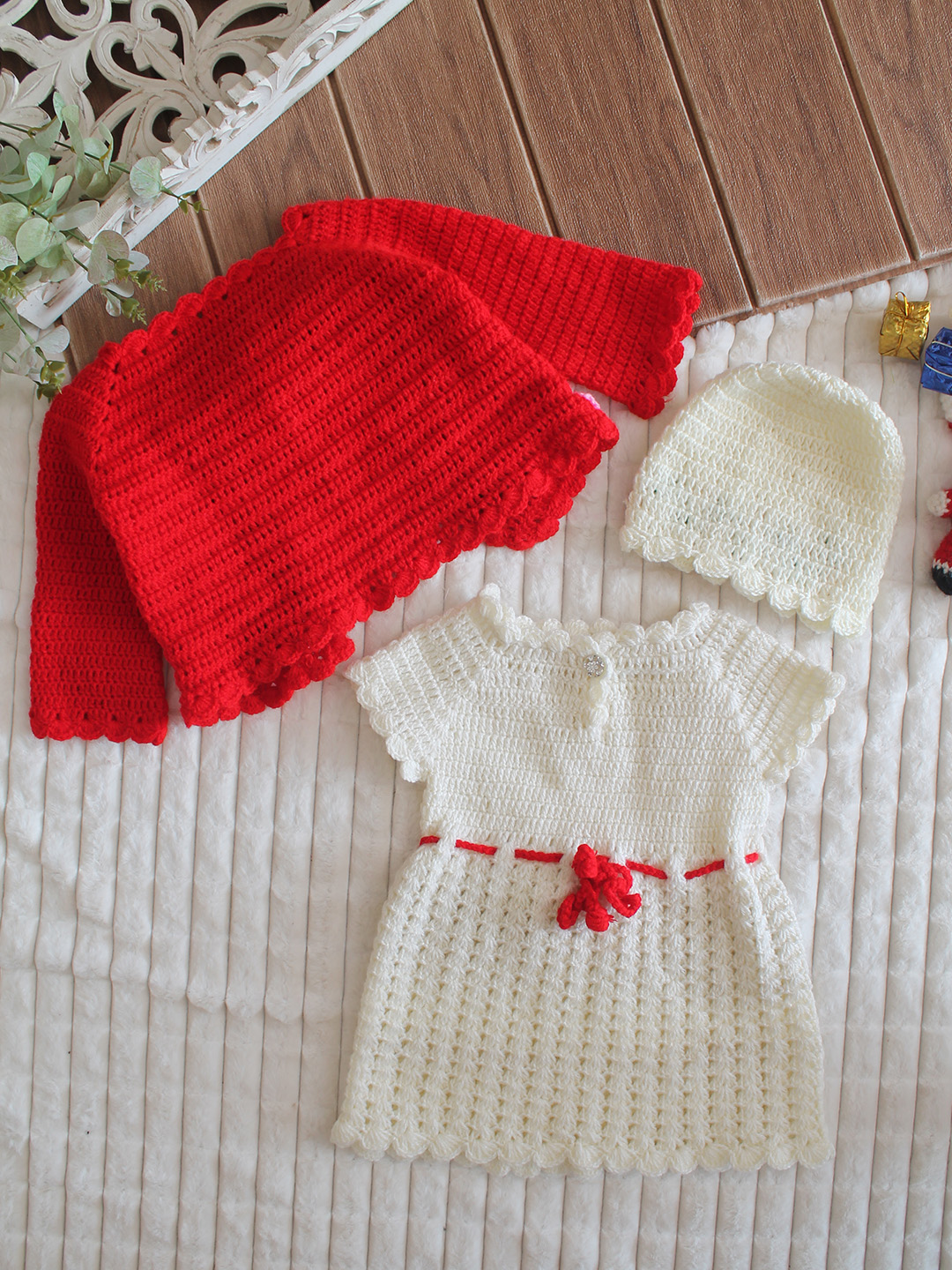 Crochet Woolen Infant Frock Handmade Baby Winter Wear