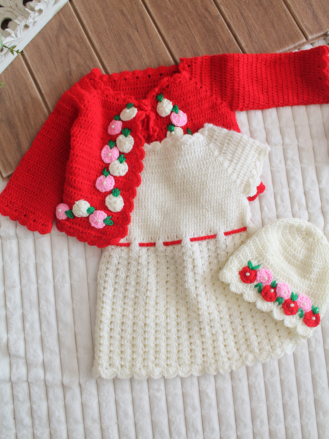 Crochet Woolen Infant Frock Handmade Baby Winter Wear
