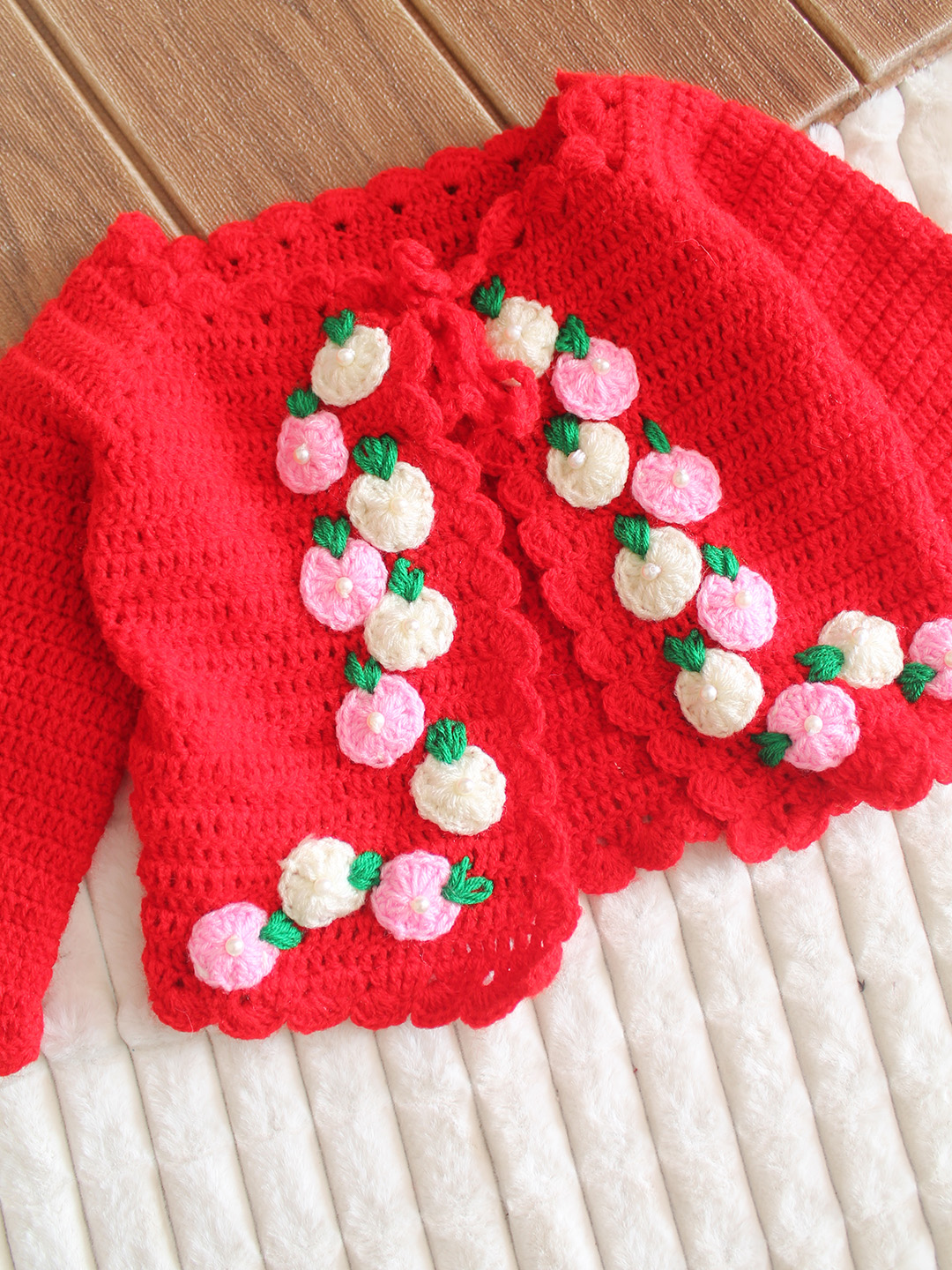 Crochet Woolen Infant Frock Handmade Baby Winter Wear