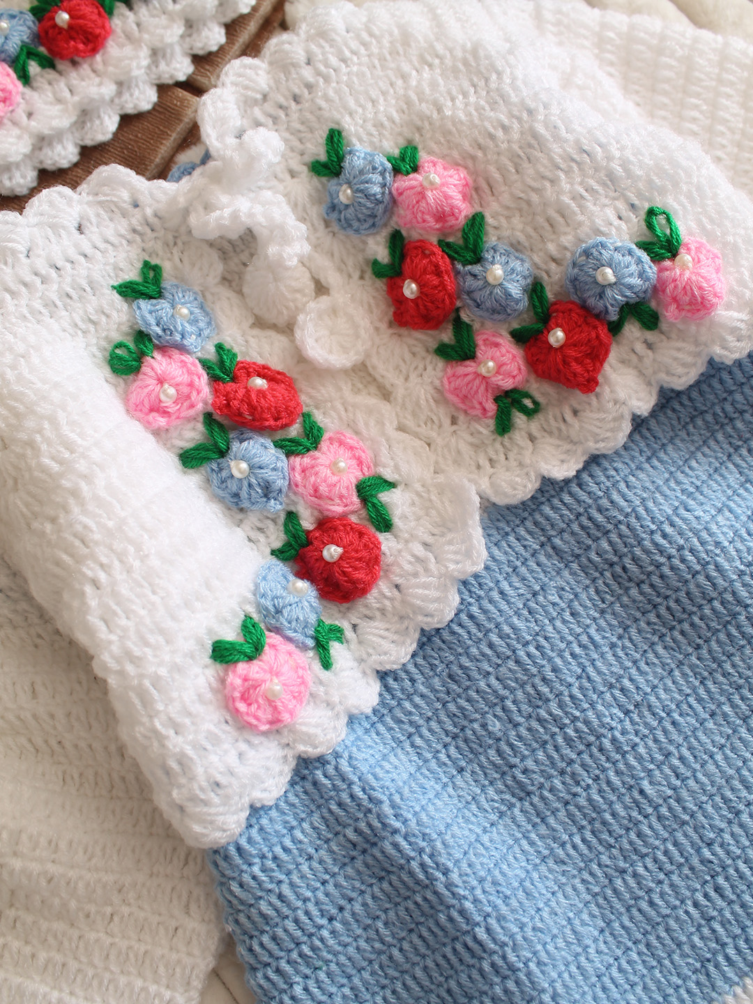 Woonie Crochet Frock with Matching Shrug and Cap - Sky Blue