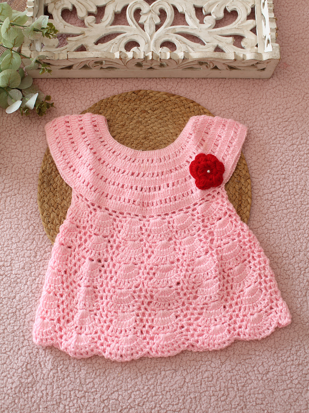 Handmade Crochet Woolen Baby Girl Frock Soft Winter Dress for Infants