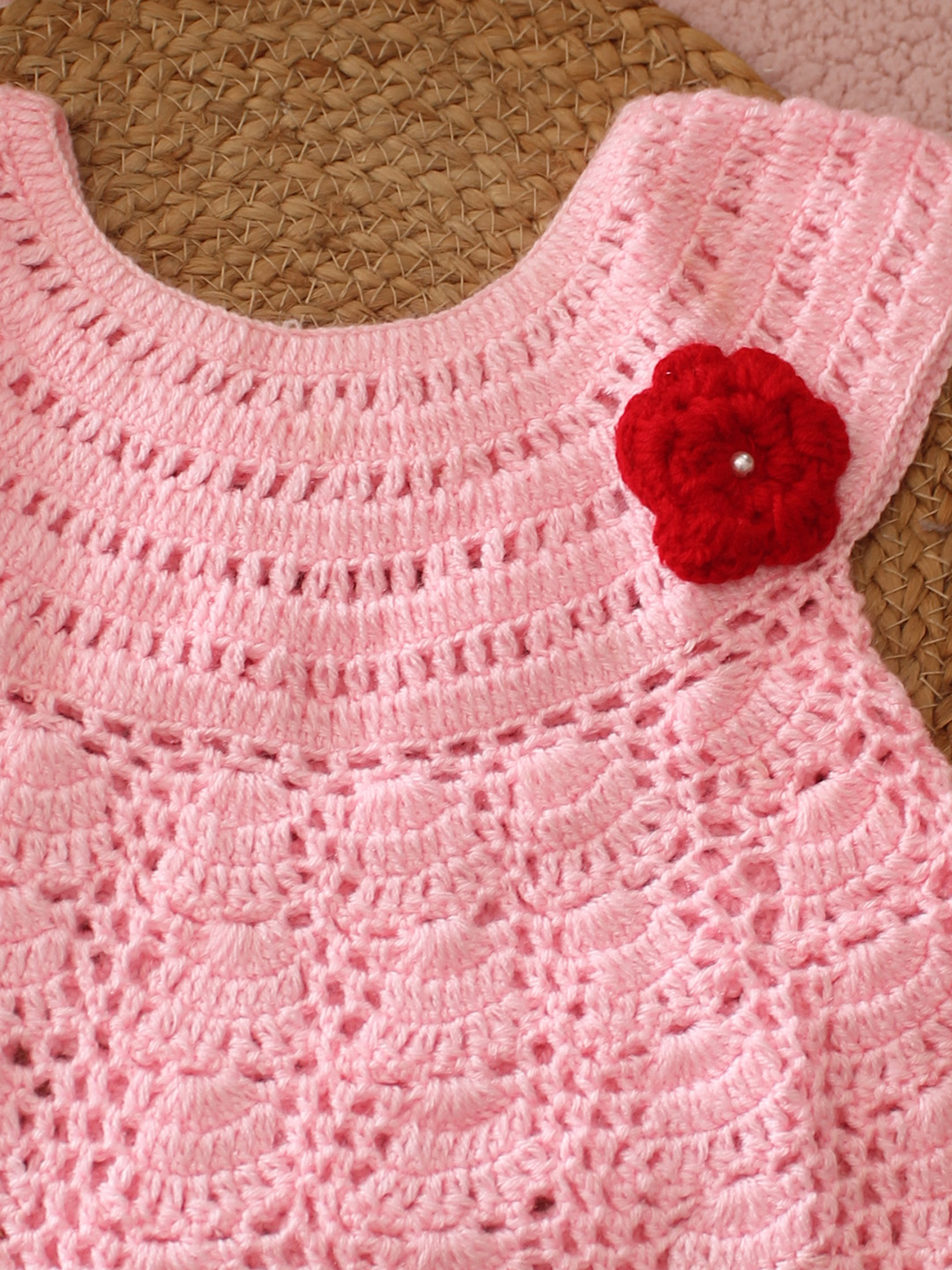 Handmade Crochet Woolen Baby Girl Frock Soft Winter Dress for Infants
