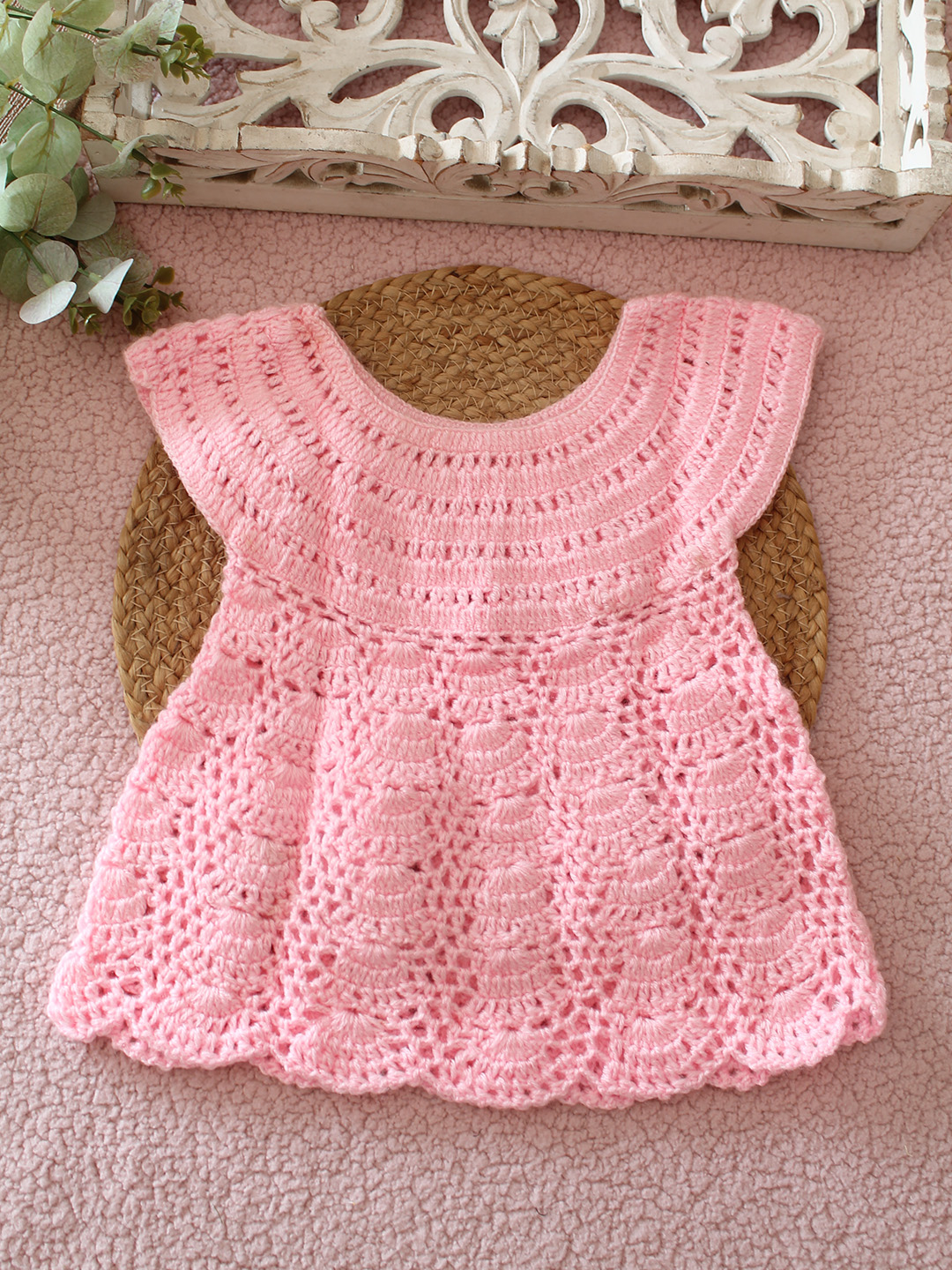 Handmade Crochet Woolen Baby Girl Frock Soft Winter Dress for Infants