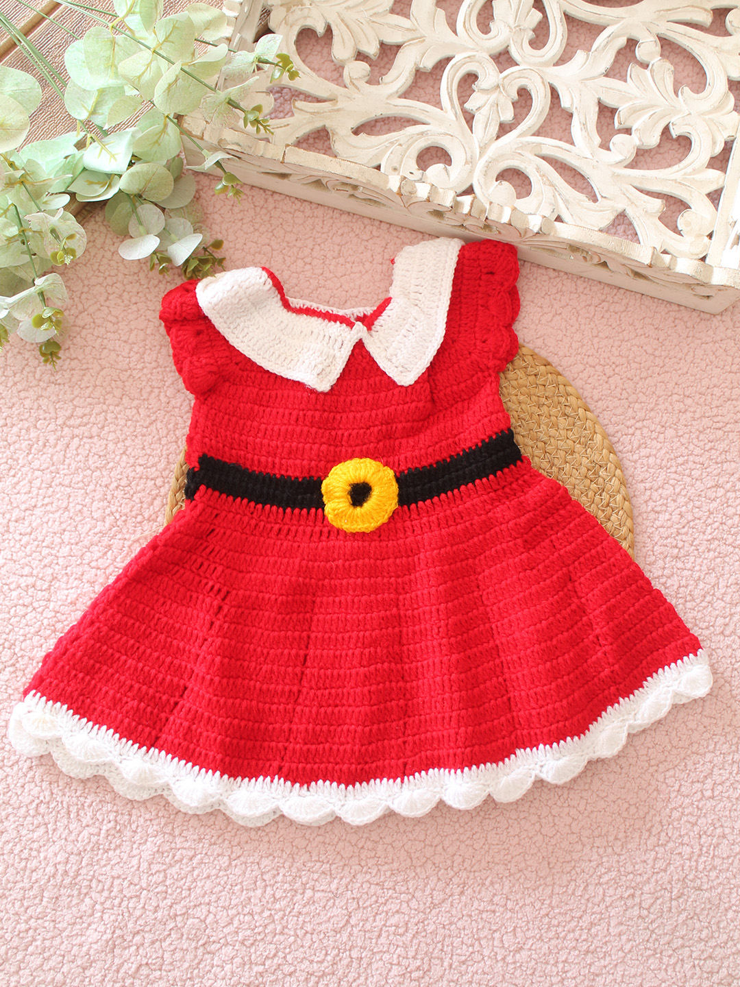 Woonie Crochet Collar Detailed Frock - Red