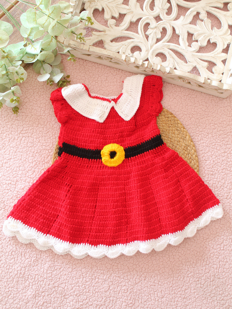 Image of Woonie Crochet Collar Detailed Frock - Red