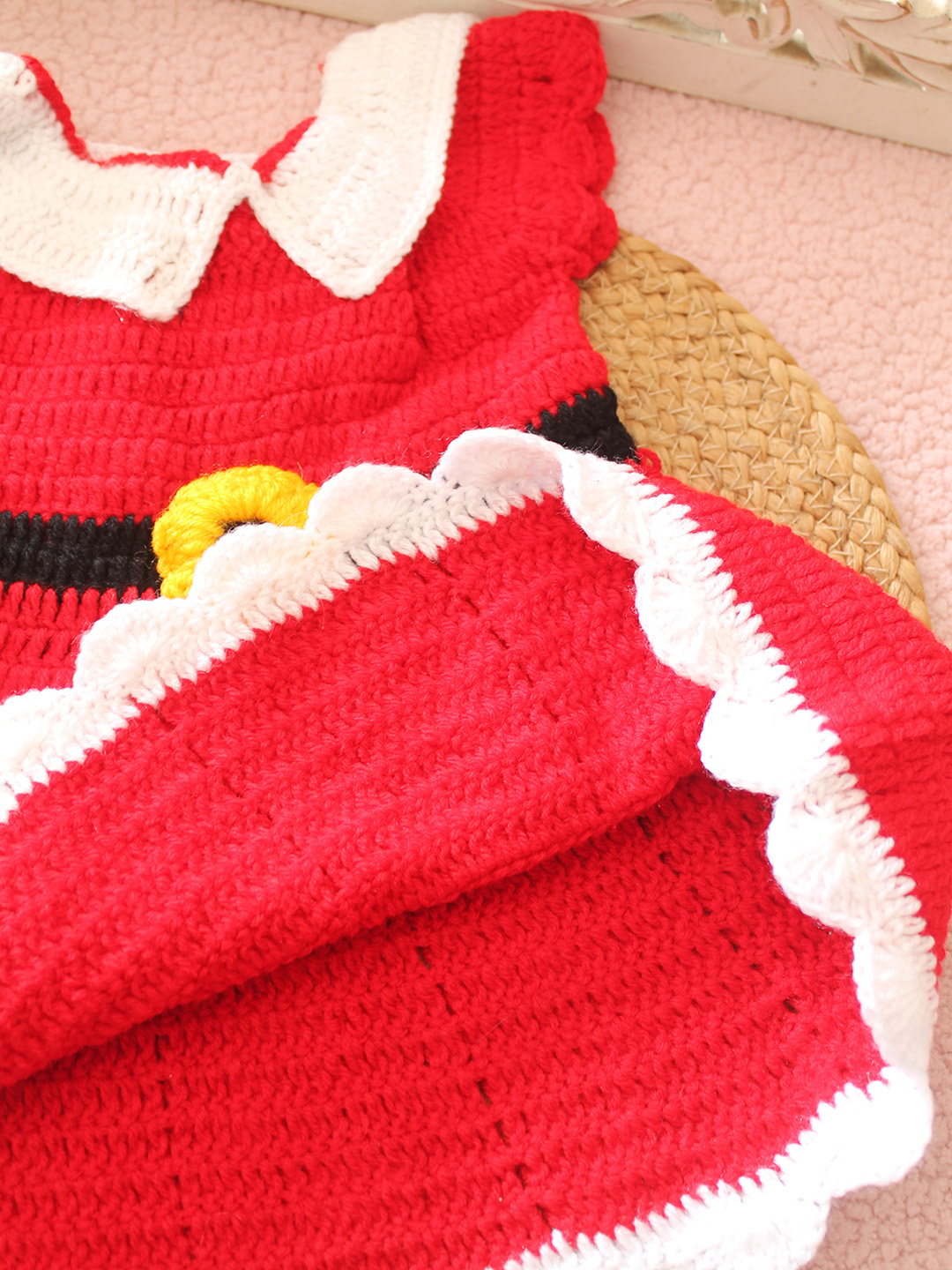 Woonie Crochet Collar Detailed Frock - Red