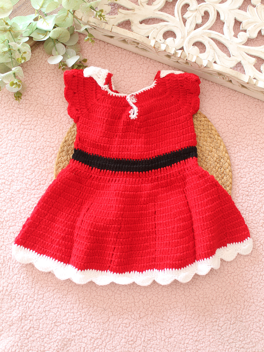 Woonie Crochet Collar Detailed Frock - Red