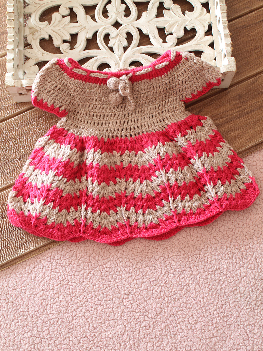 Handmade Crochet Woolen Baby Girl Frock Soft Winter Dress for Infants
