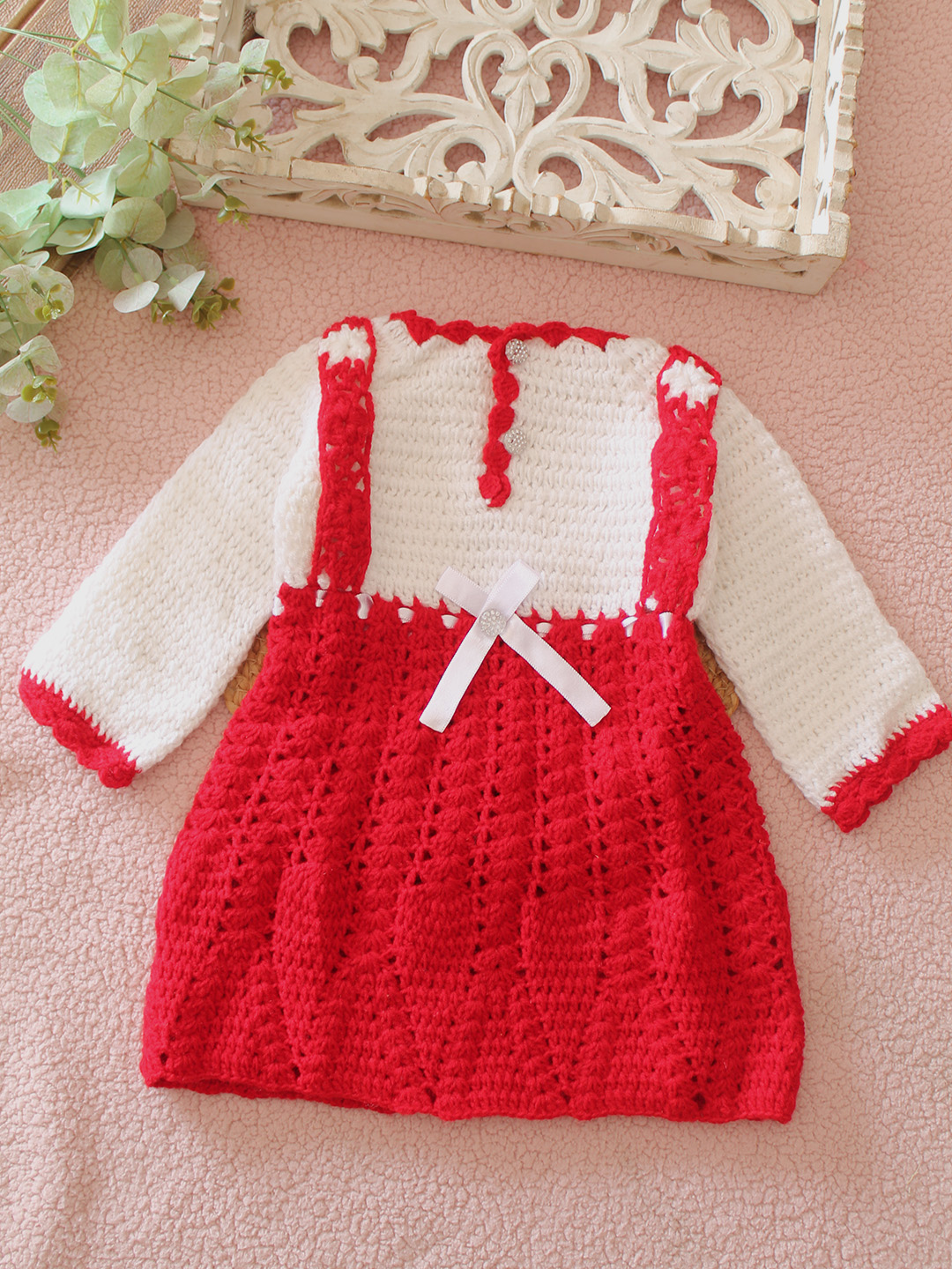 Woonie Crochet Bow Detailed Frock - Red
