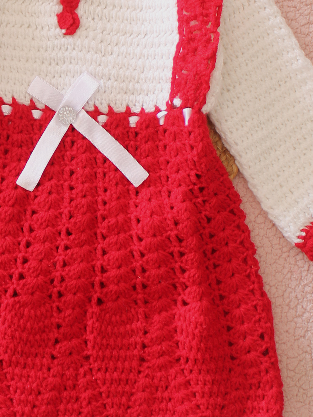 Woonie Crochet Bow Detailed Frock - Red
