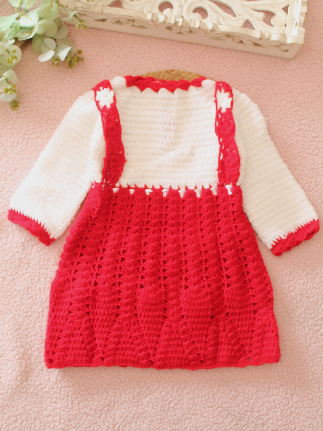 Woonie Crochet Bow Detailed Frock - Red