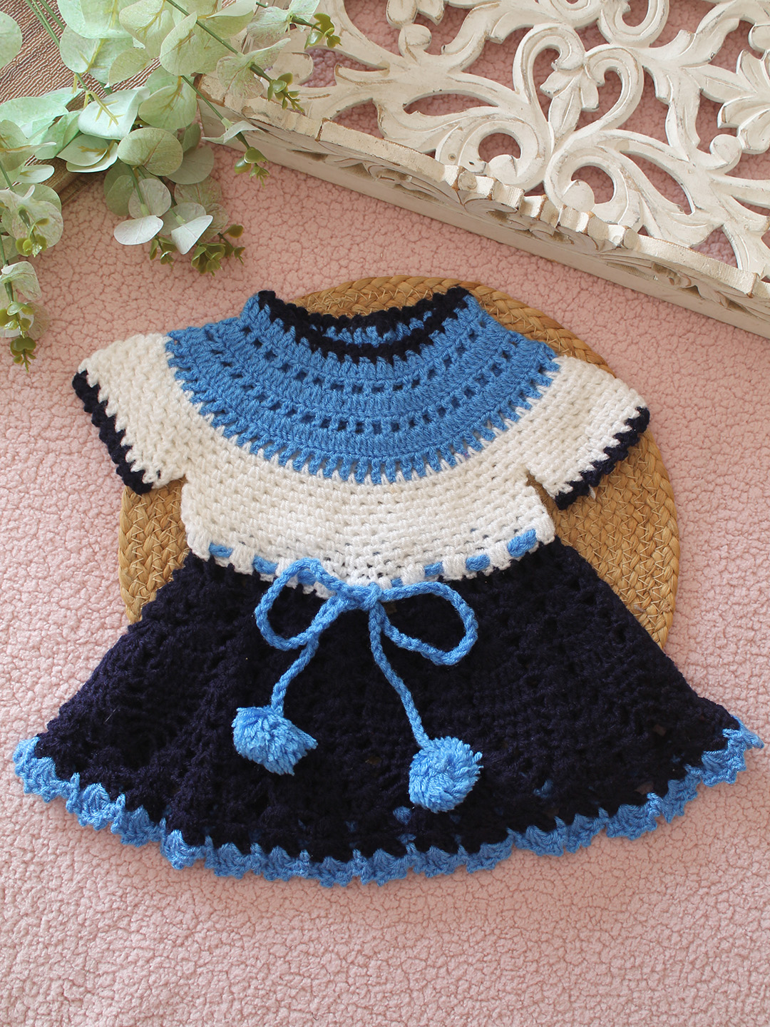 Woonie Crochet Handmade Frock - Navy