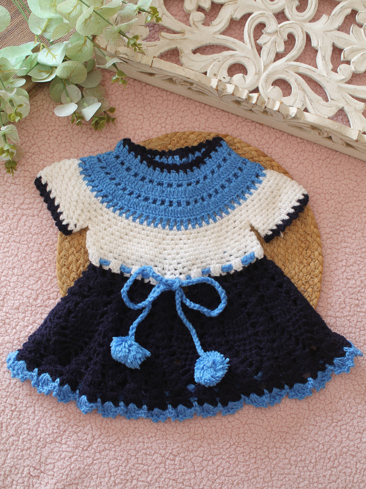 Image of Woonie Crochet Handmade Frock - Navy