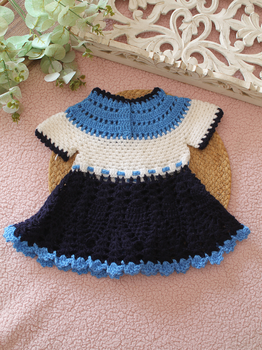 Woonie Crochet Handmade Frock - Navy
