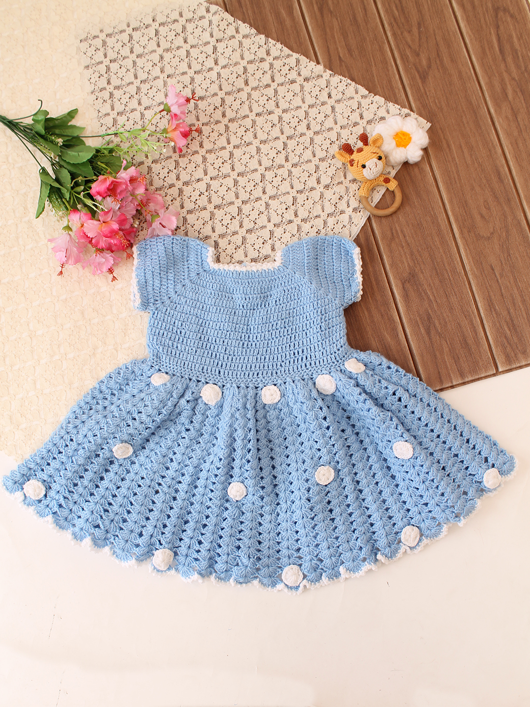 Handmade Crochet Woolen Baby Girl Frock  Soft Winter Dress for Infants