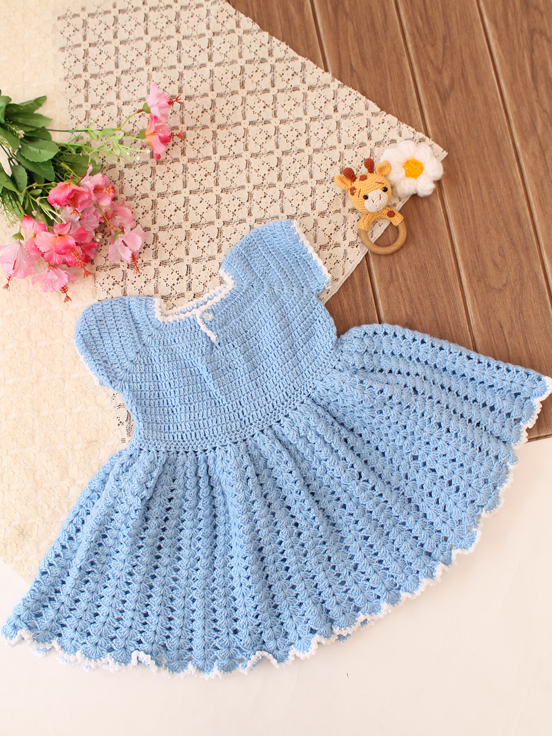 Handmade Crochet Woolen Baby Girl Frock  Soft Winter Dress for Infants