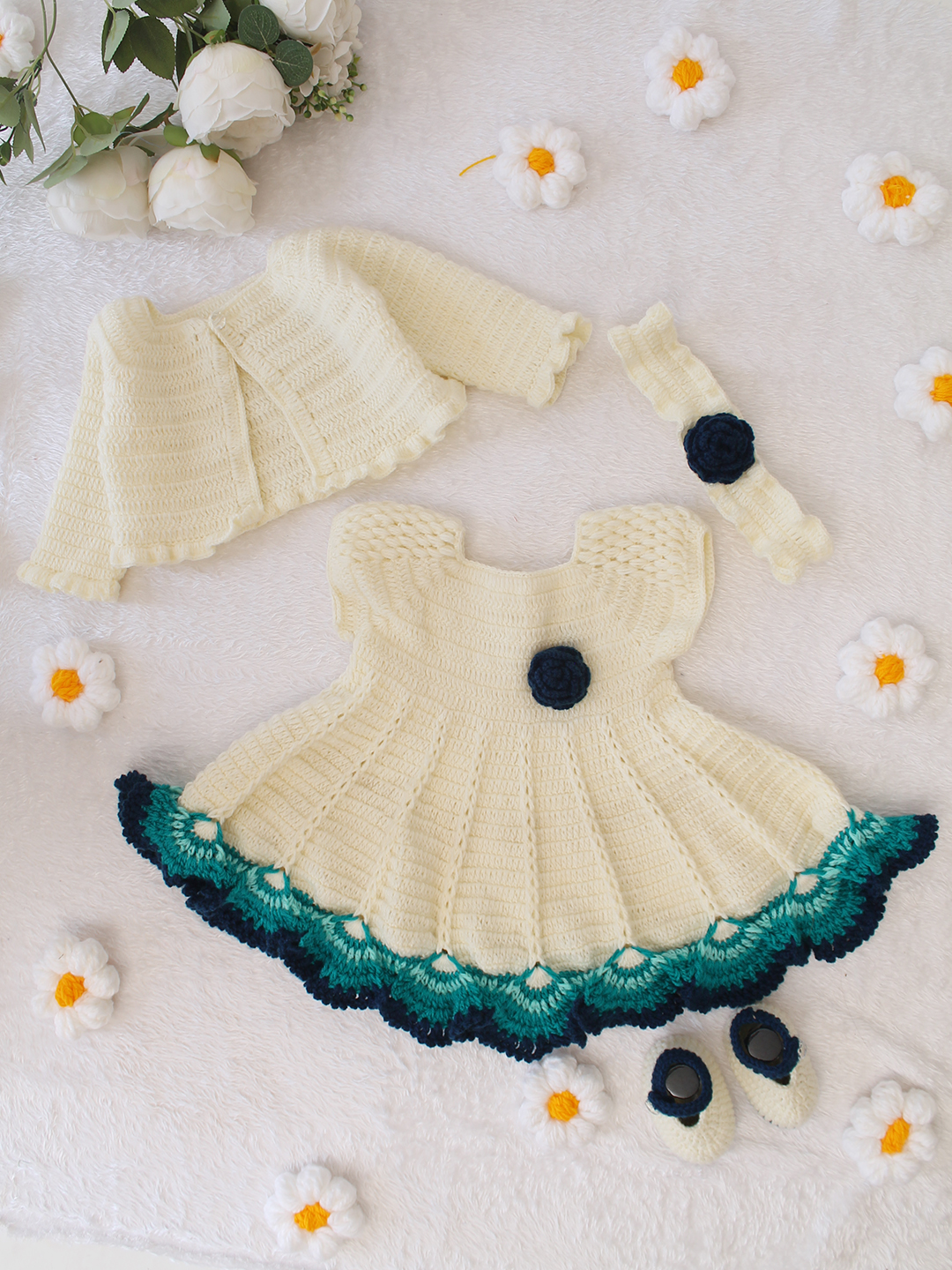 Handmade Knitted Baby Girl Winter Dress  Crochet Wool Frock