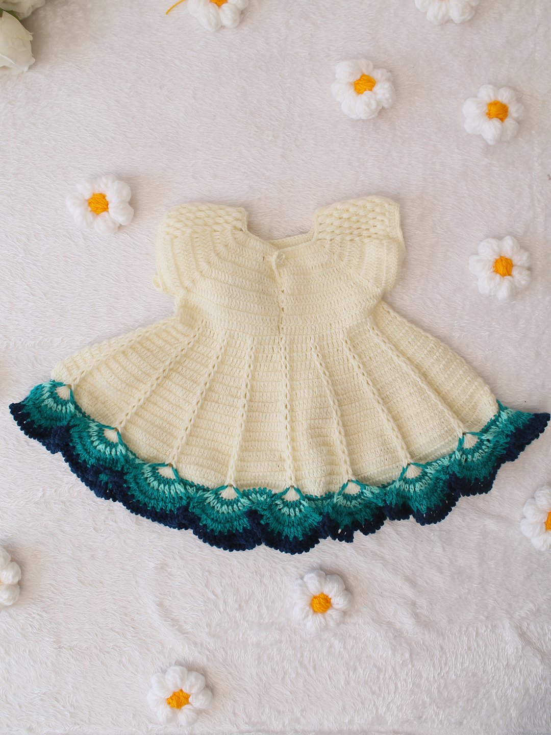 Handmade Knitted Baby Girl Winter Dress  Crochet Wool Frock