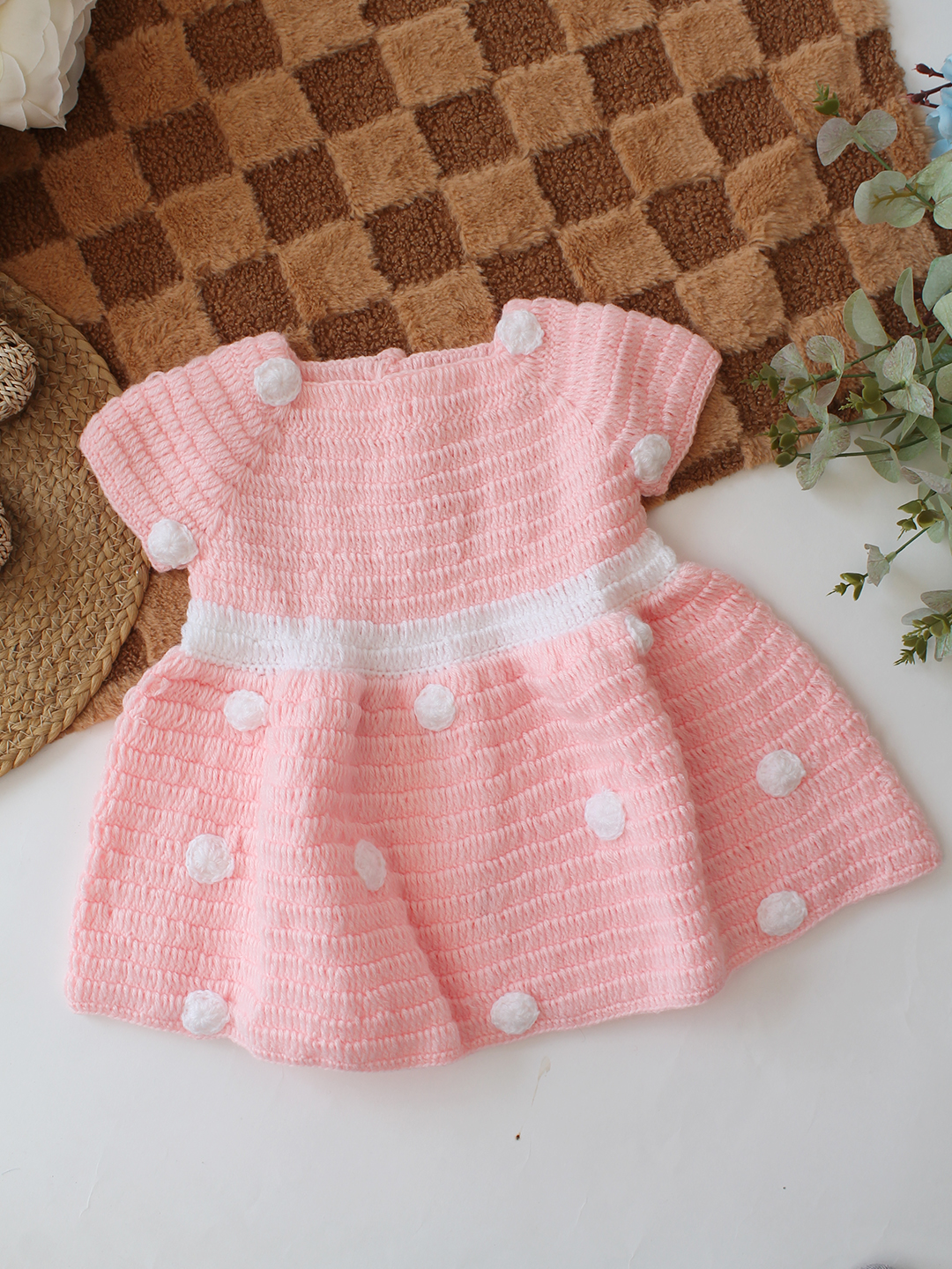 Handmade Knitted Baby Girl Winter Dress Crochet Wool Frock