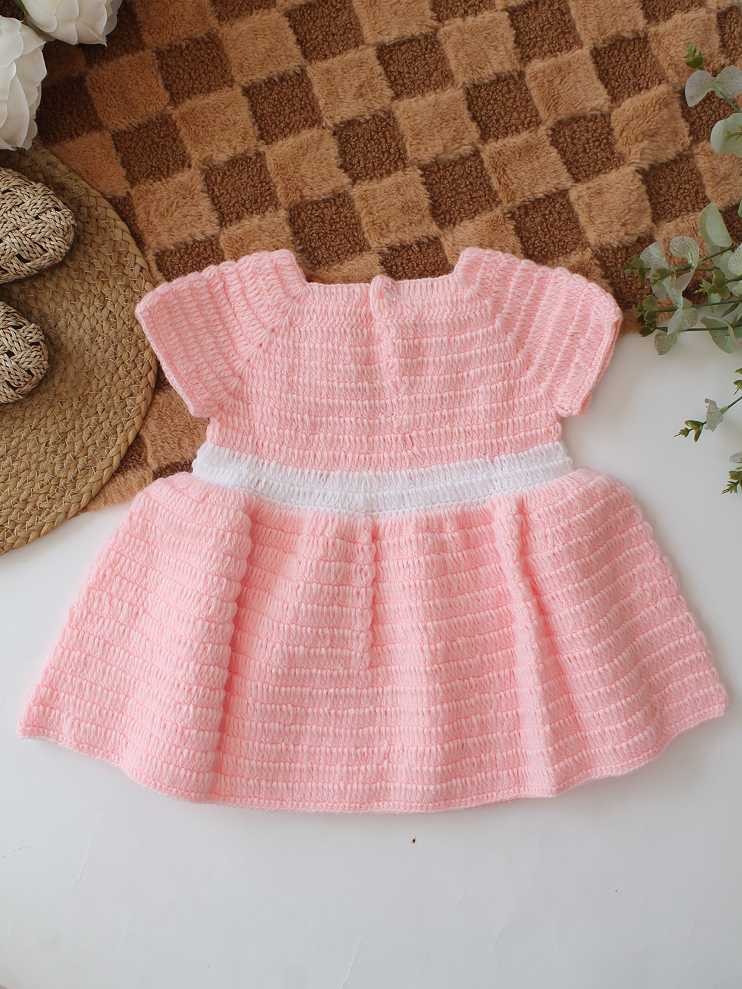 Handmade Knitted Baby Girl Winter Dress Crochet Wool Frock