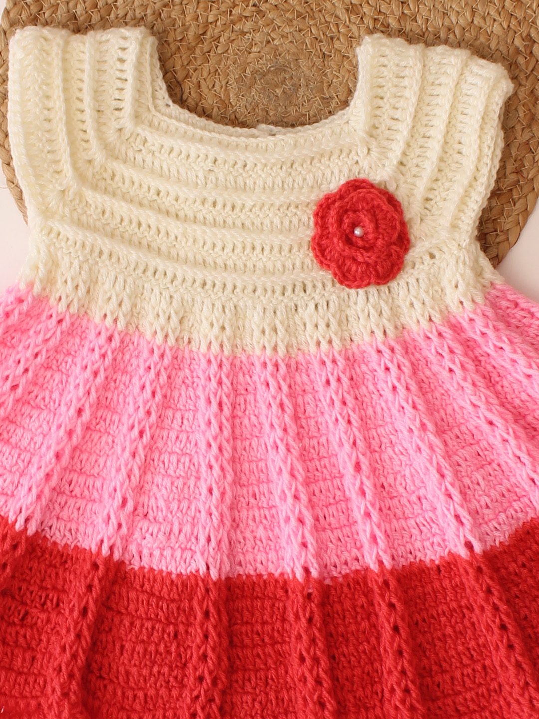 Woonie Crochet Floral Applique Frock - Multicolor