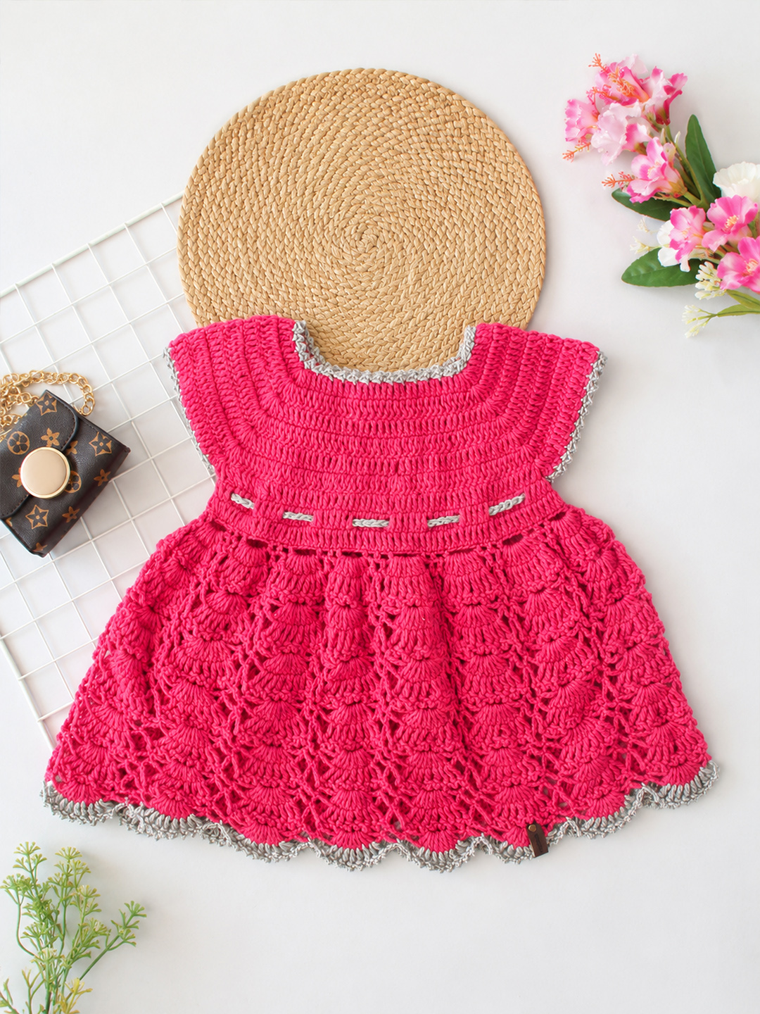 Handmade Crochet Baby Winter Frock Warm Wool Dress for Girls