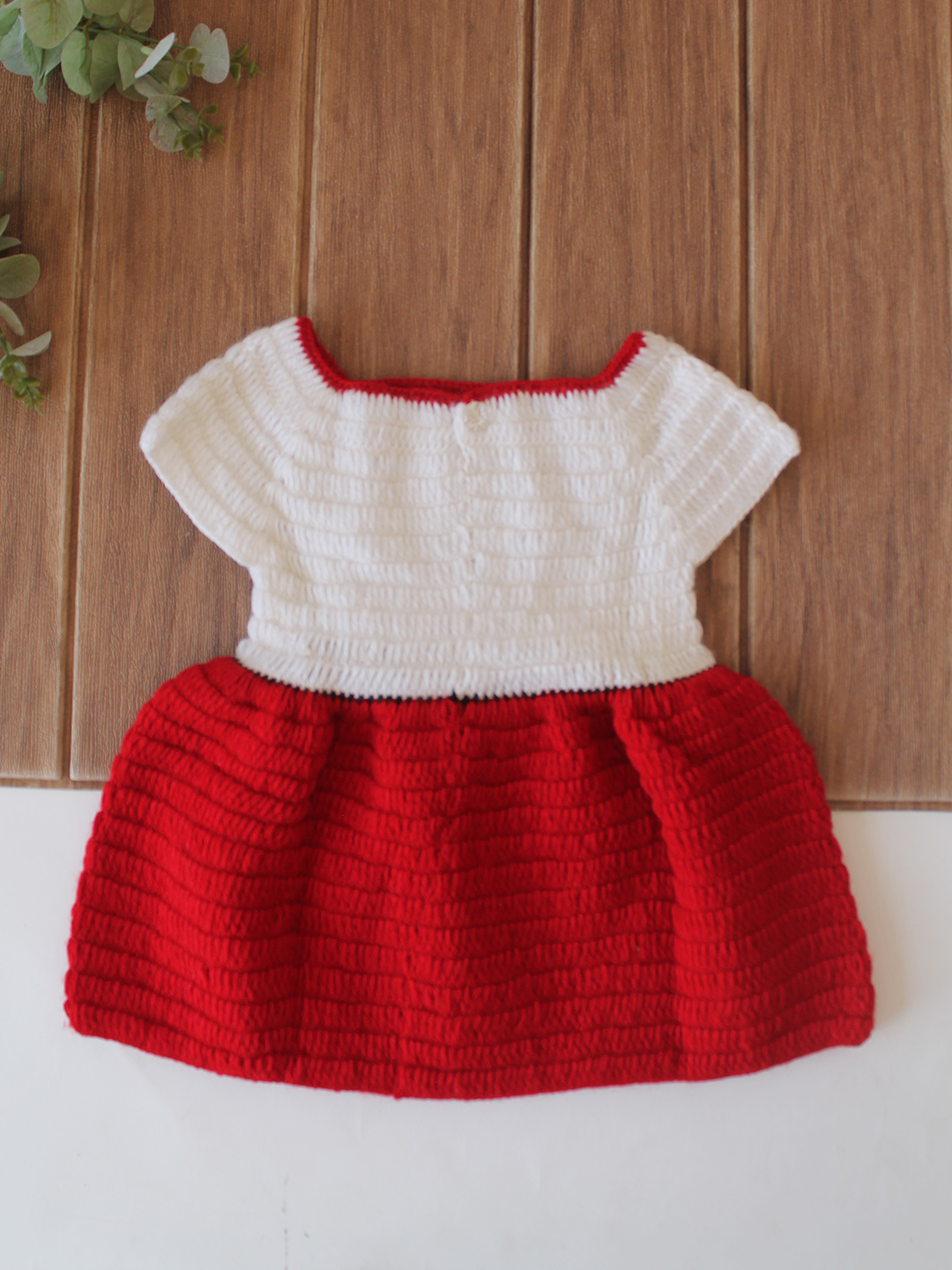 Woonie Crochet Polka Dots & Bow Detailed Frock - Maroon