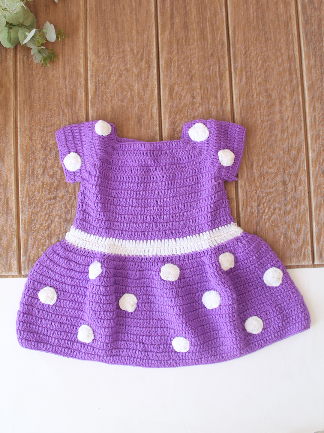 Woonie Crochet Polka Dots Frock - Purple