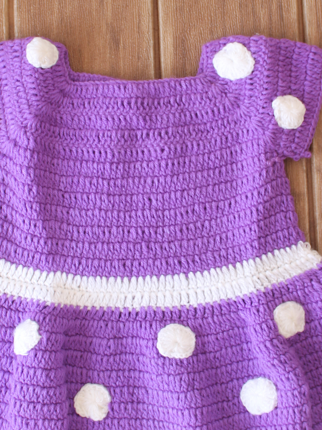 Woonie Crochet Polka Dots Frock - Purple