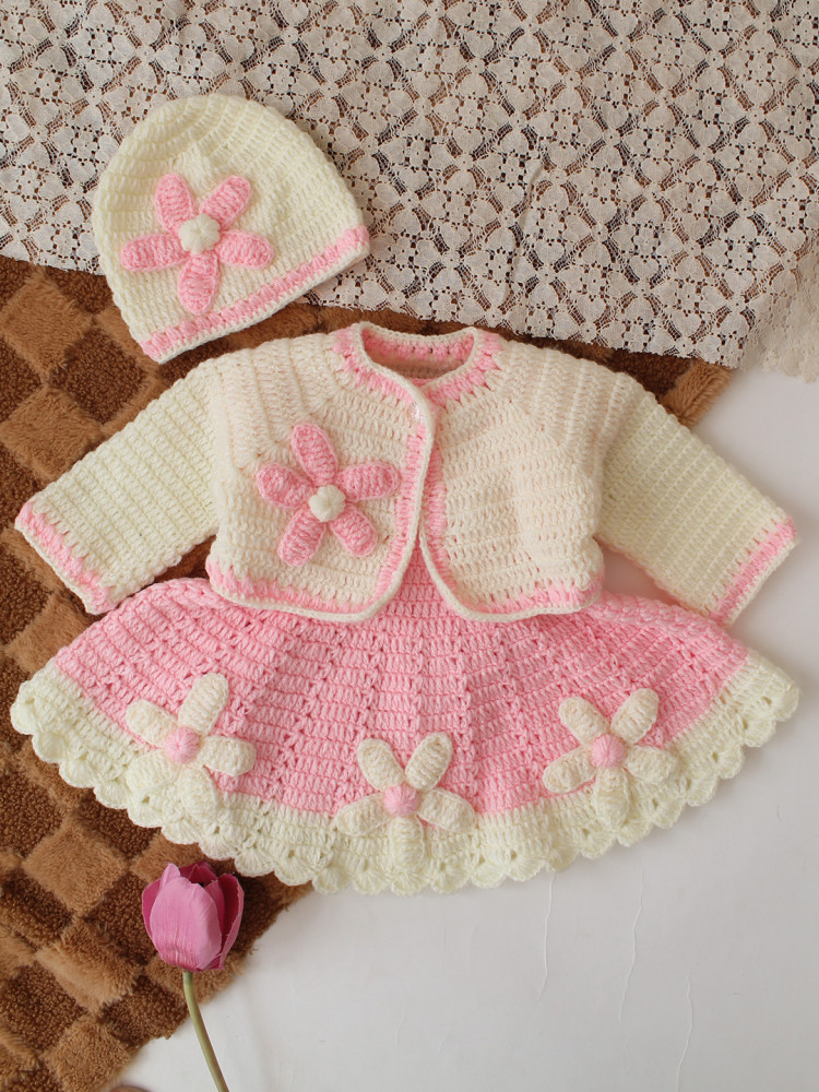 Image of Handmade Crochet Baby Winter Frock | Warm Wool Dress for Girls
