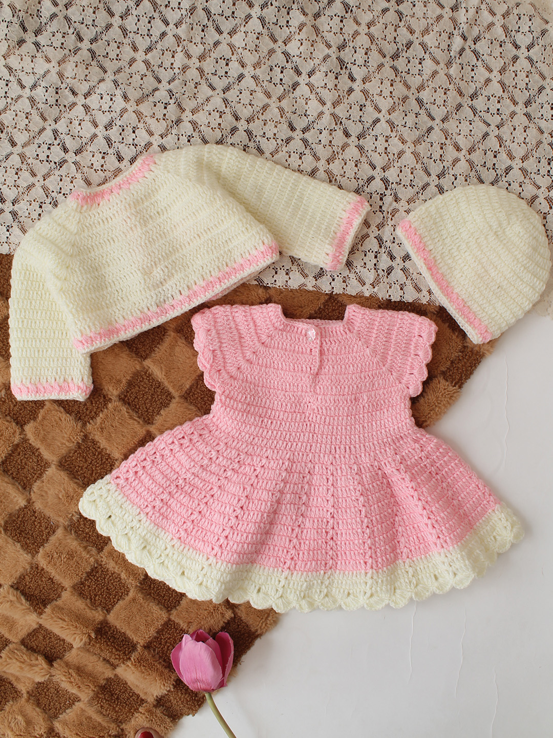 Handmade Crochet Baby Winter Frock Warm Wool Dress for Girls