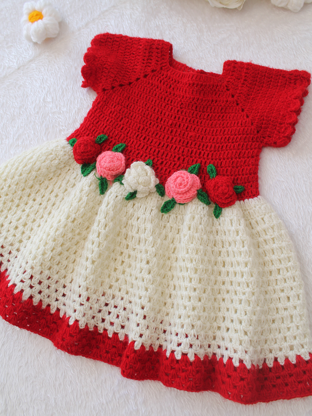 Handmade Crochet Baby Winter Frock Warm Wool Dress for Girls