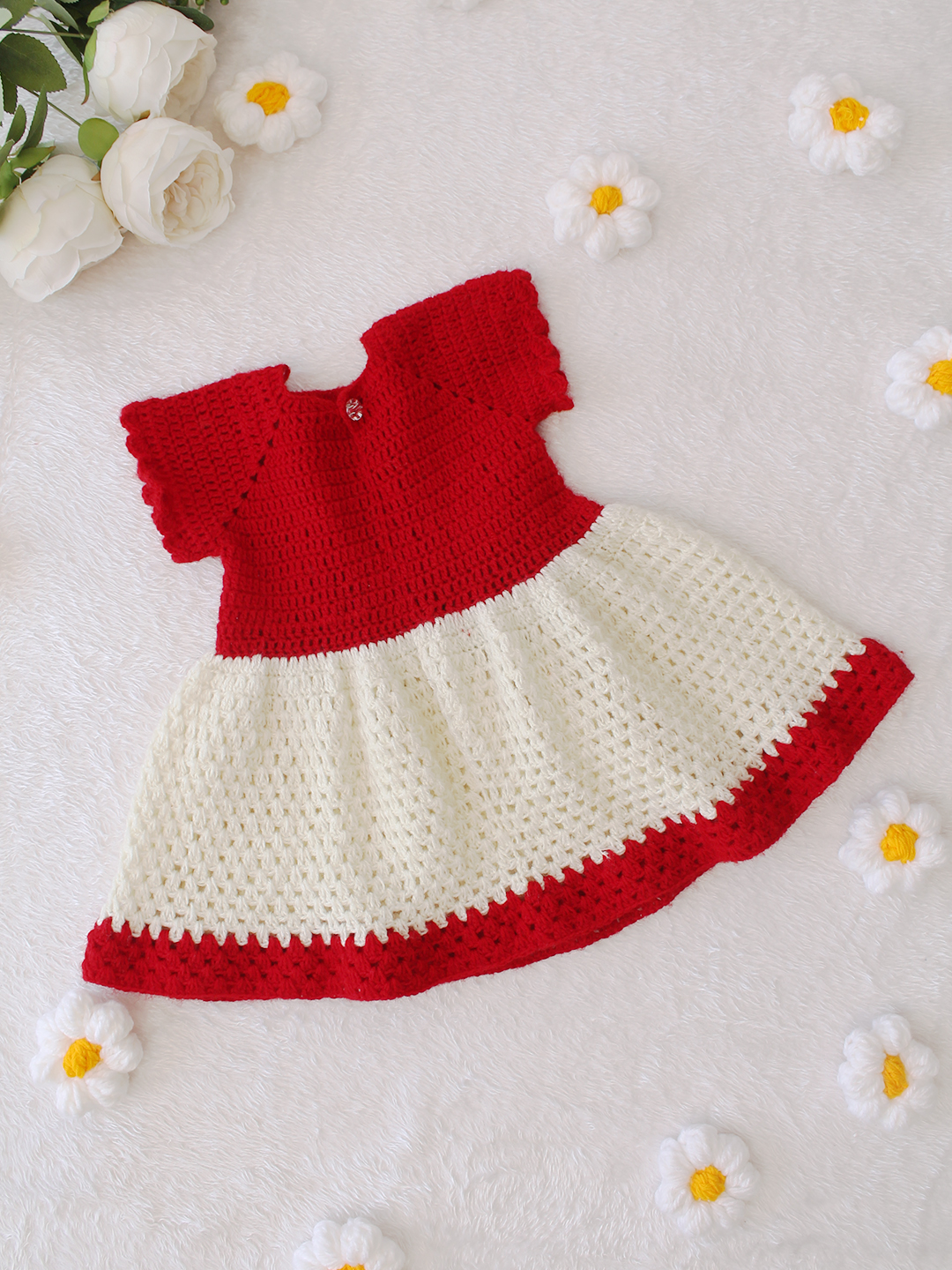 Handmade Crochet Baby Winter Frock Warm Wool Dress for Girls