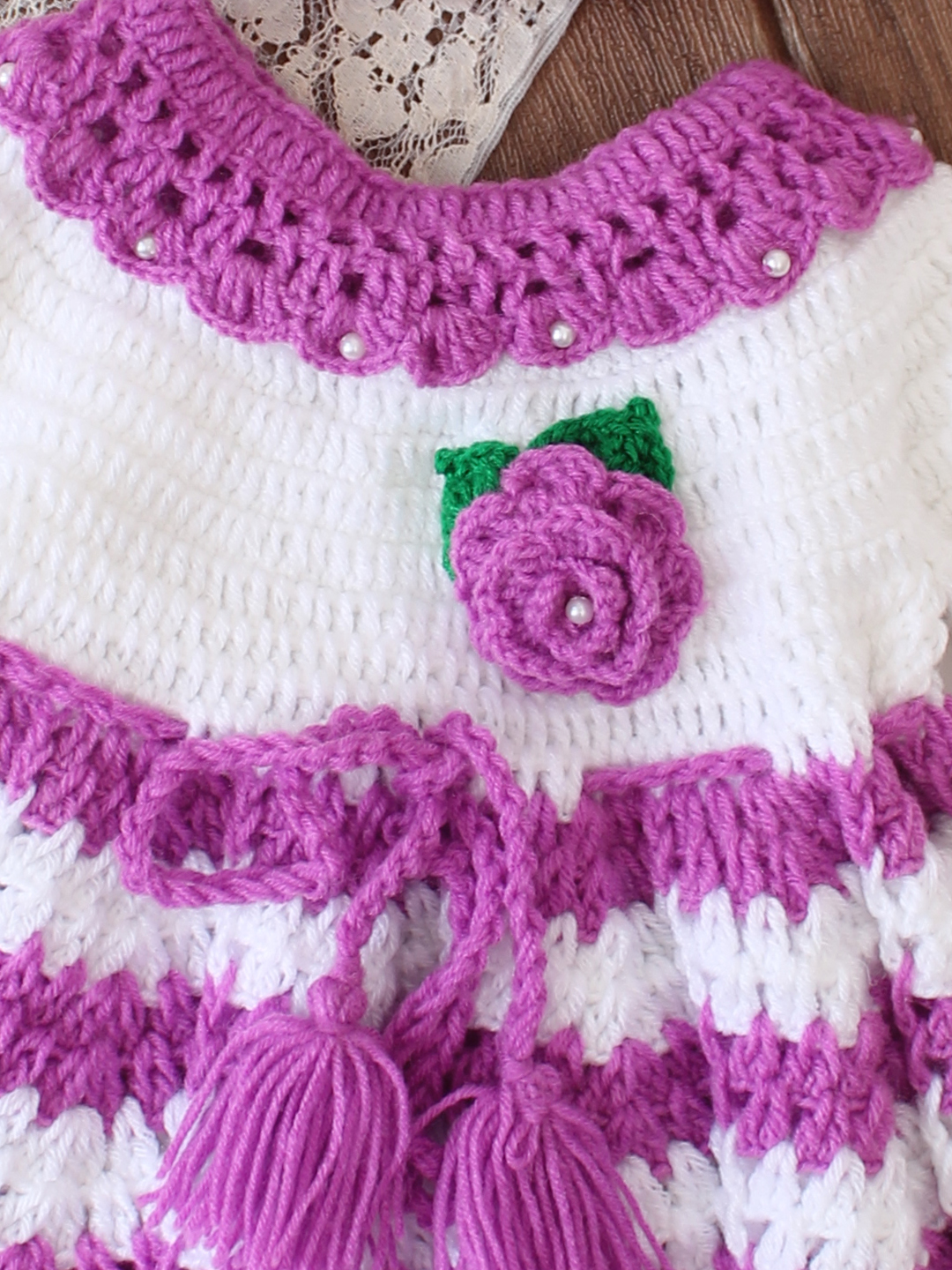 Handmade Crochet Newborn Baby Dress Soft Wool Winter Frock