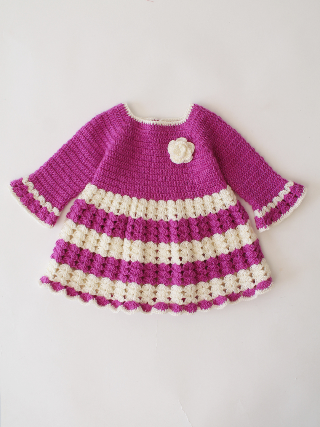 Woonie Crochet Full Sleeves Floral Applique Frock - Purple