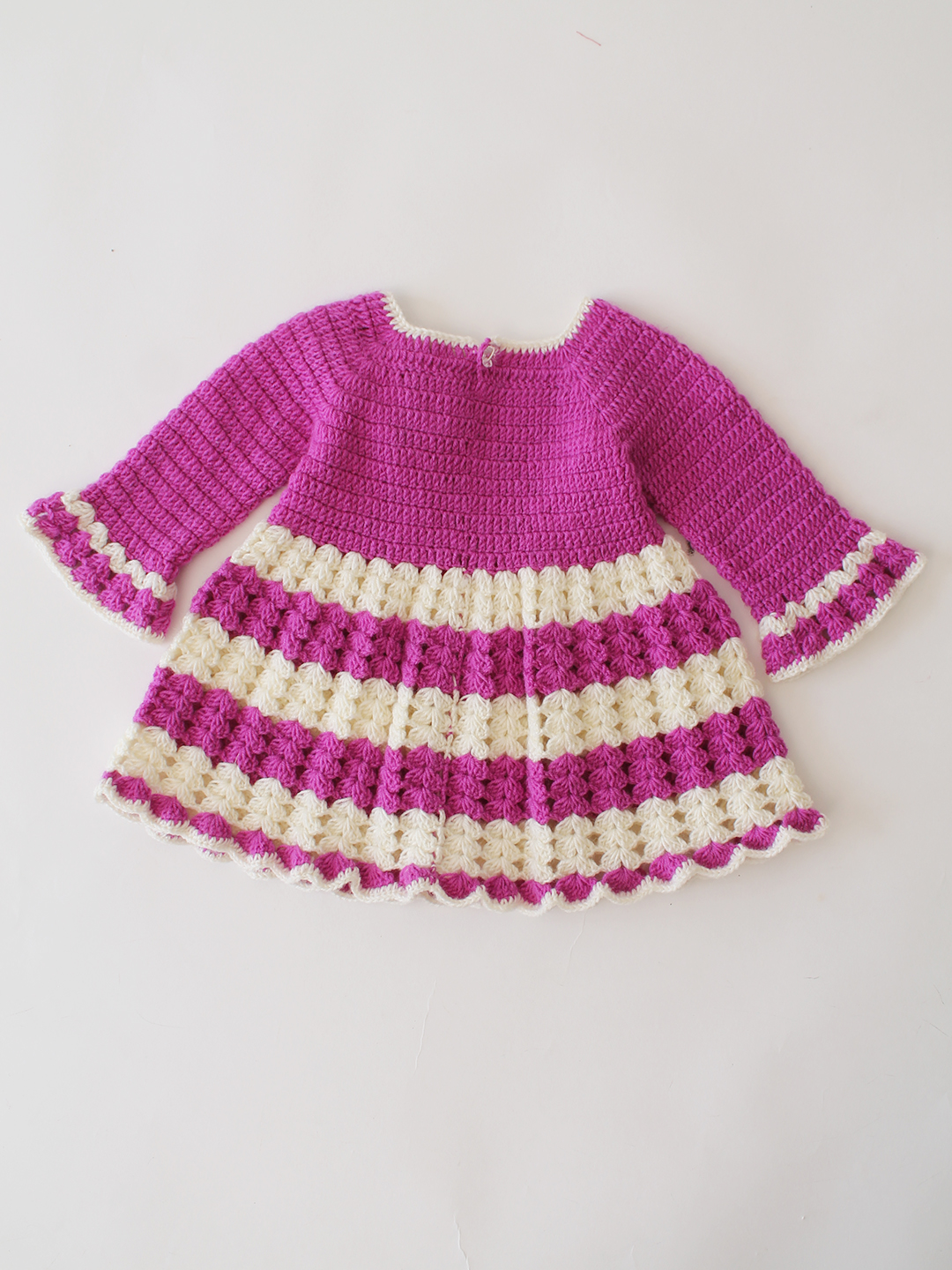 Woonie Crochet Full Sleeves Floral Applique Frock - Purple