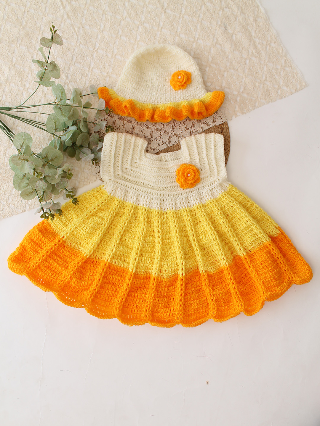 Handmade Crochet Newborn Baby Dress Soft Wool Winter Frock