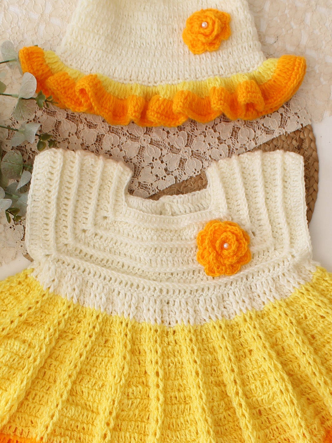 Handmade Crochet Newborn Baby Dress Soft Wool Winter Frock