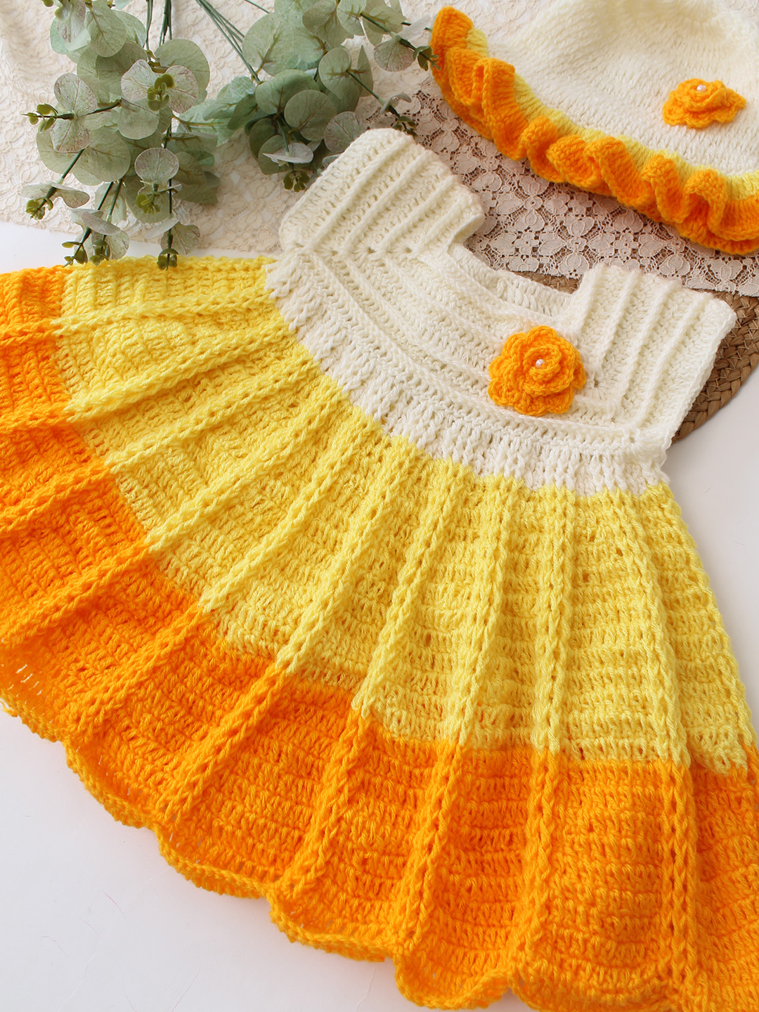 Handmade Crochet Newborn Baby Dress Soft Wool Winter Frock