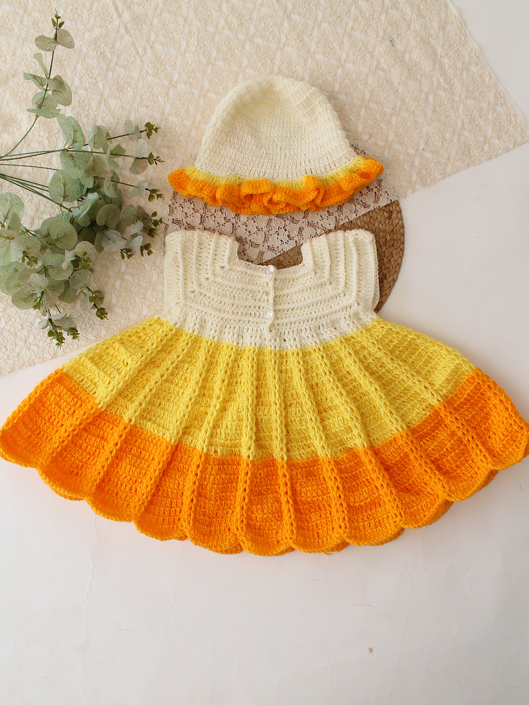 Handmade Crochet Newborn Baby Dress Soft Wool Winter Frock