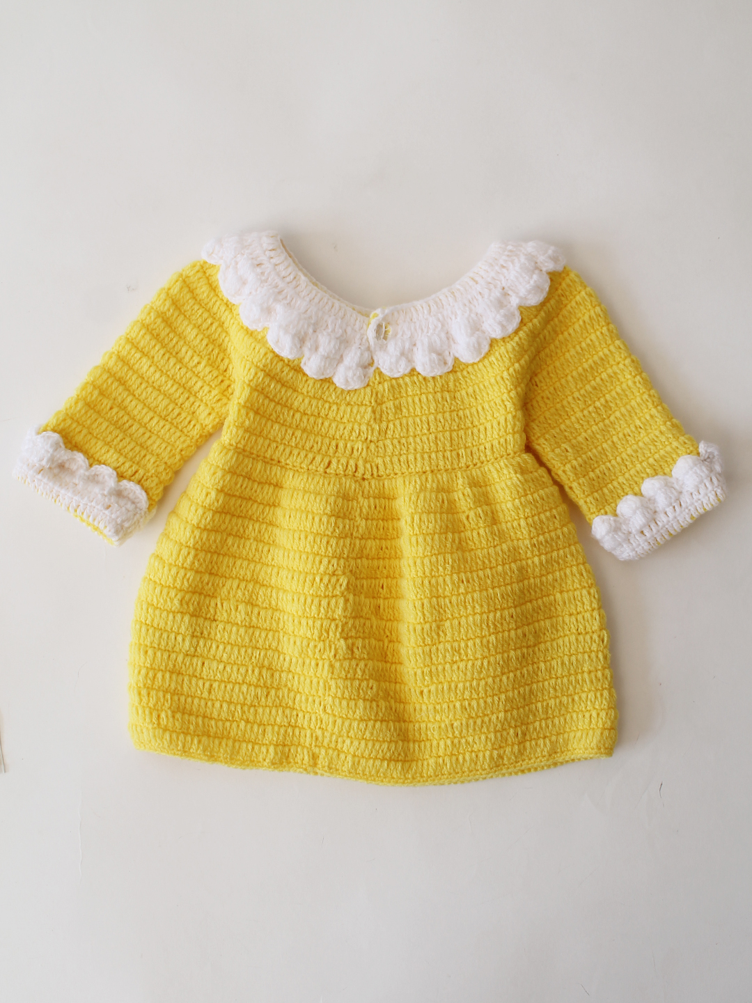 Woonie Crochet Full Sleeves Floral Applique Frock - Yellow